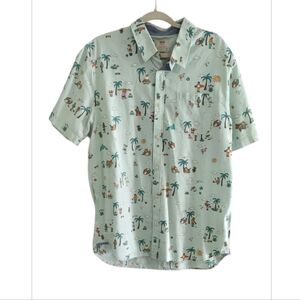 Vans Sea Green Short Sleeve Casual Button Down Shirt Tropical Print Size L